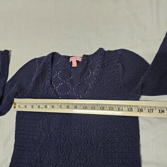 Lilly Pulitzer Athena Crochet Pullover Tunic Sweater Women Size M Blue - Picture 11 of 11